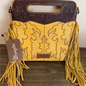 Wrangler Embroidered Fringe Mustard Yellow Tote/Crossbody *NEW w/ Tags & Dustbag